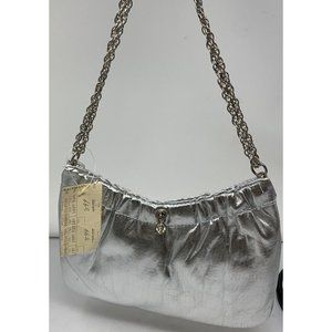 Vintage 60's Ande Silver Metallic Evening Bag Purse Chain Handle Rhinestones NOS